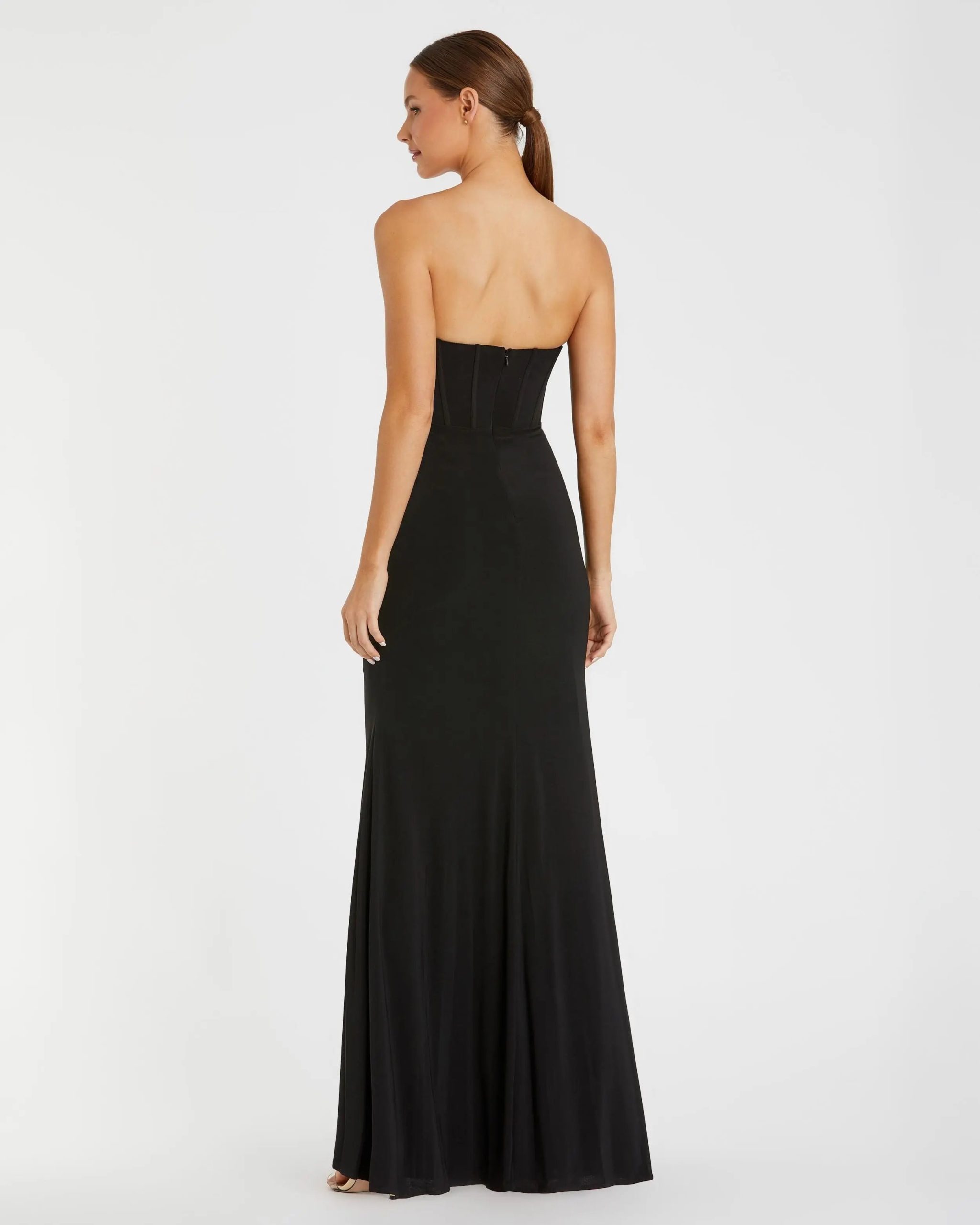Black Strapless Corset A-Line Jersey Gown - Image 3