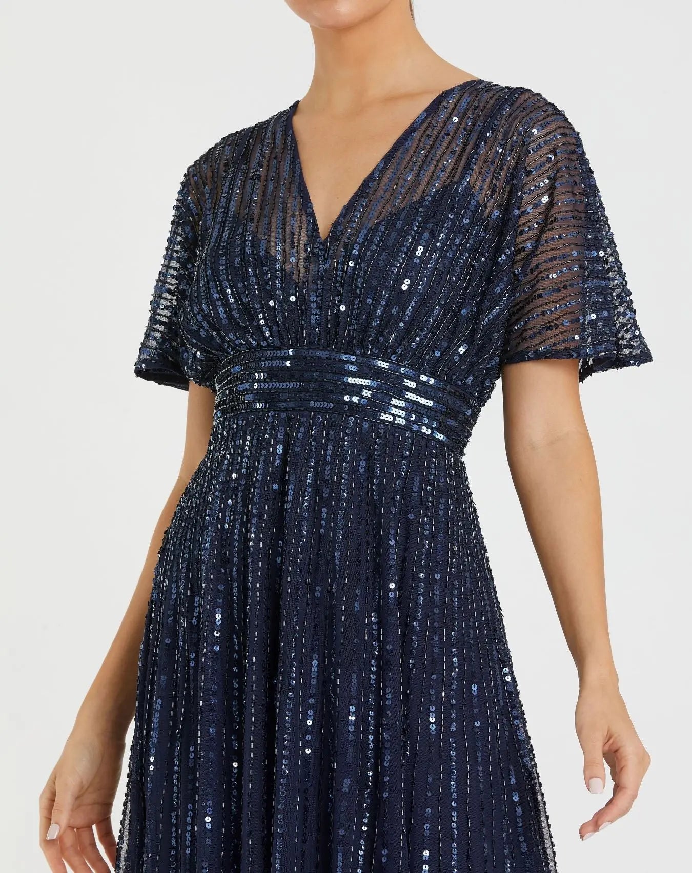 Navy Embellished Short Sleeve Empire Waist Dress - Image 2