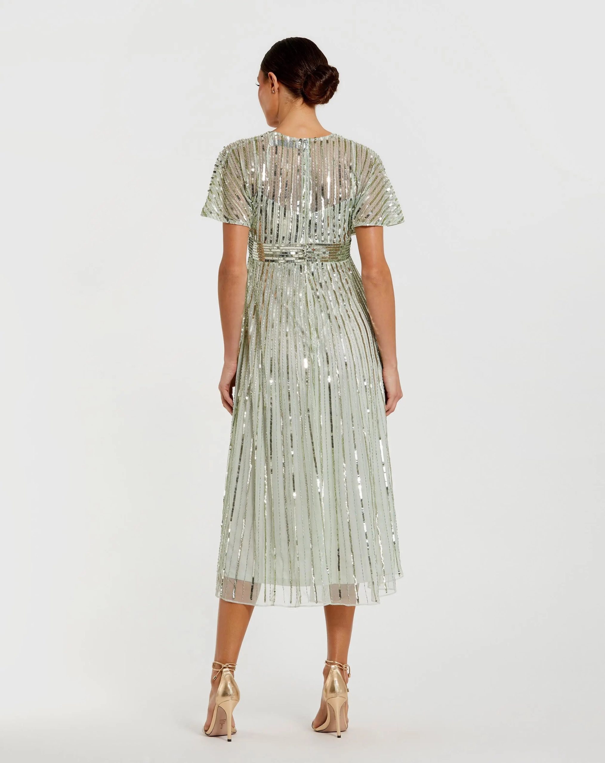 Green Embellished Short Sleeve Empire Waist Dress - Image 3