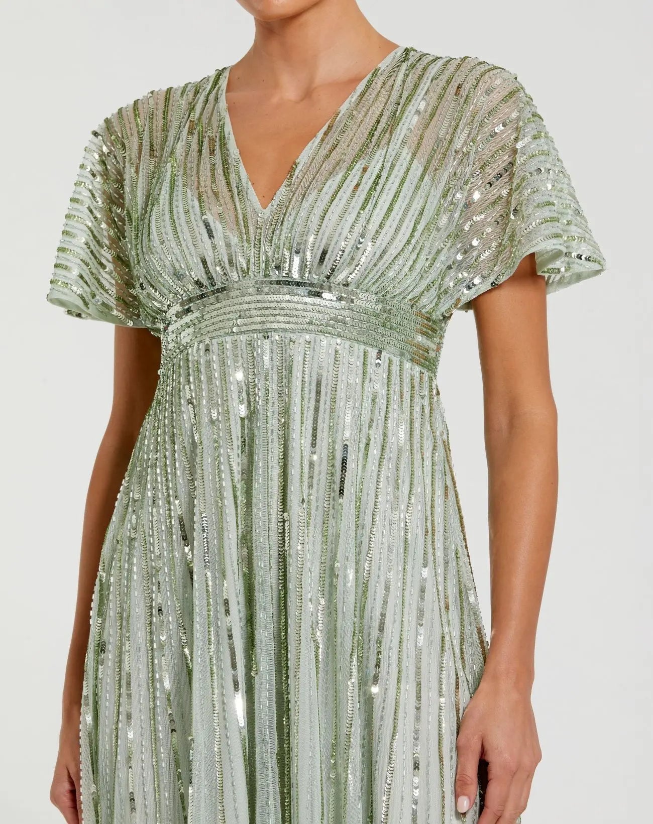Green Embellished Short Sleeve Empire Waist Dress - Image 2