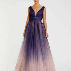 Purple Sleeveless Ombre Tulle Ball Gown