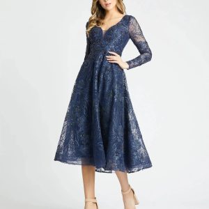 Embellished Plunge Neck Illusion Long Sleeve Midi
