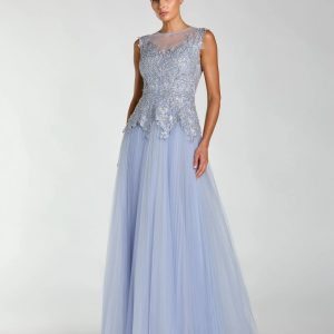 Purple Sleeveless Embellished Bodice A-Line Gown