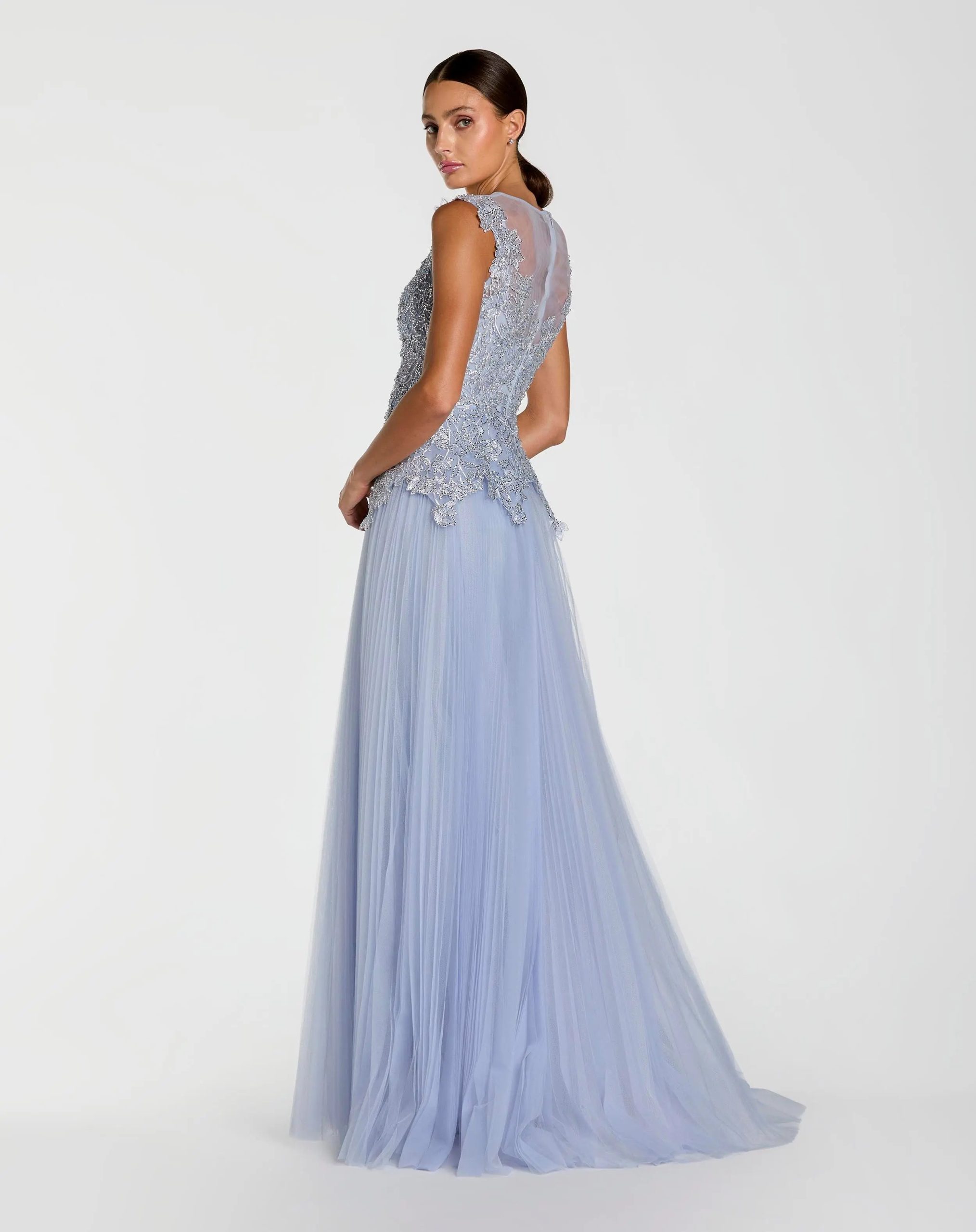 Purple Sleeveless Embellished Bodice A-Line Gown - Image 3