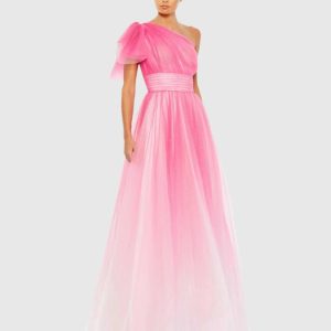 Glitter Ombre Ruffled One Shoulder Ballgown