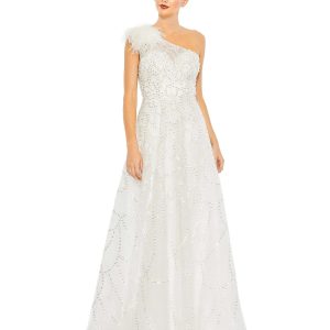 White Embellished One Shoulder A Line Gown - FINAL SALE