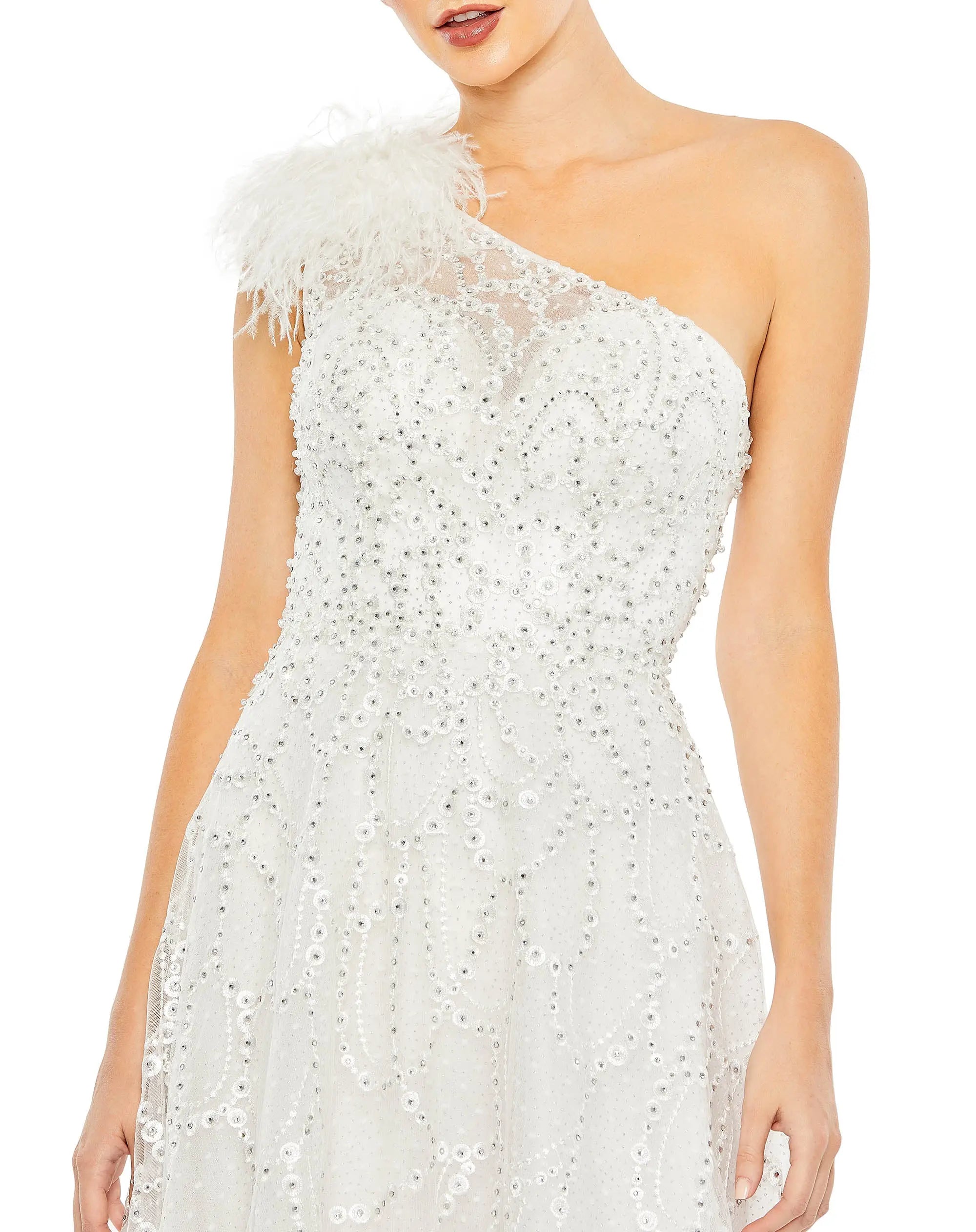 White Embellished One Shoulder A Line Gown - FINAL SALE - Image 2