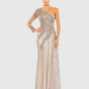 Embellished One Shoulder A Line Gown