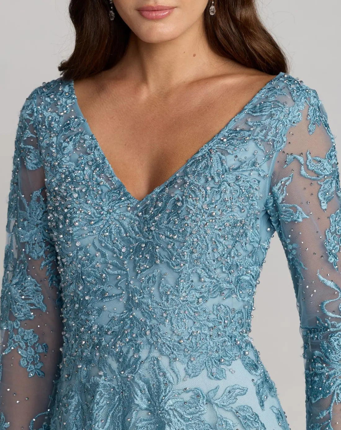 Blue Embroidered Long Sleeve A-Line Gown - Image 2