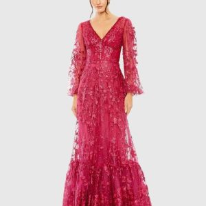 Pink Puff Sleeve A-Line Embroidered Gown - FINAL SALE