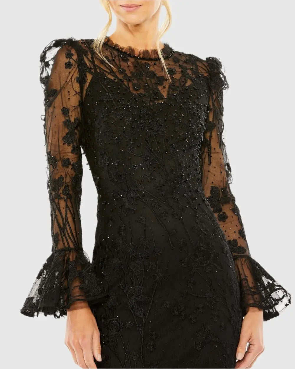 Black Long Sleeve Embroidered Midi Dress - Image 2