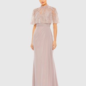 Sleeveless Gown With Embellished Cape