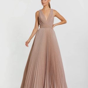 Pink Shimmering Pleated Sleeveless Gown