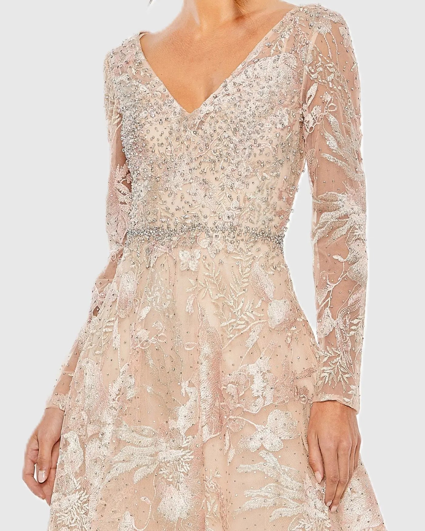 Light Pink Embroidered Long Sleeve Midi Dress - Image 2