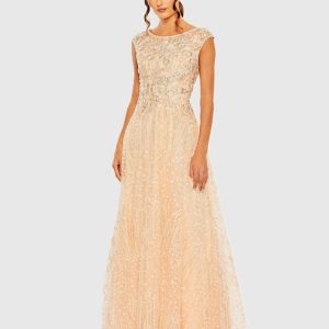 Light Orange High Neck Lace Embroidered Gown