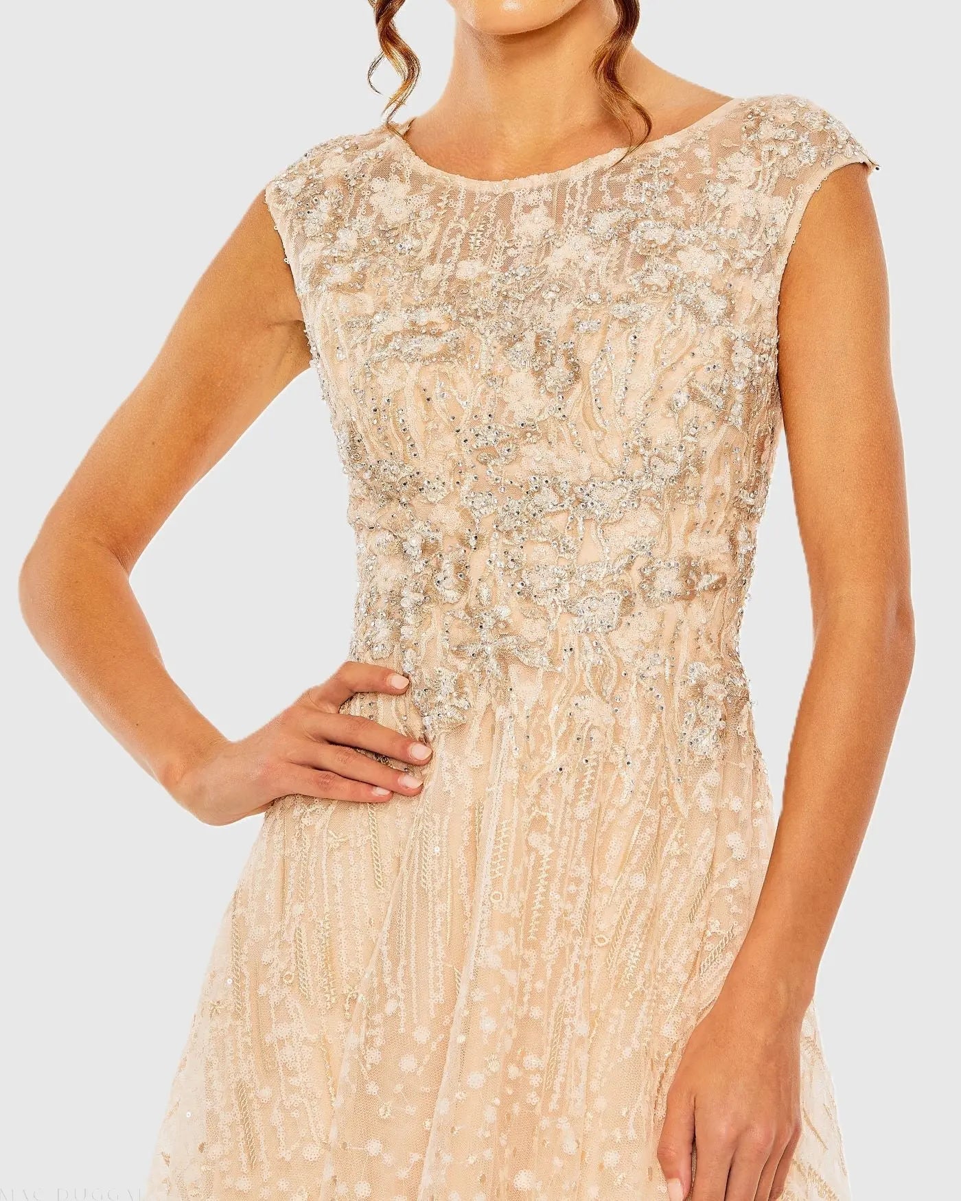 Light Orange High Neck Lace Embroidered Gown - Image 2