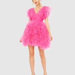 Flutter Ruffle Sleeve Tiered Dress