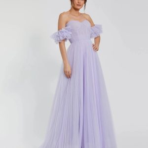 Purple Off The Shoulder Tulle A Line Gown