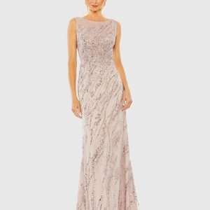Pink Sleeveless Embellished Boat Neck Gown