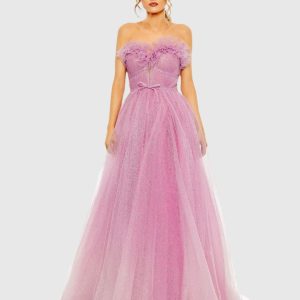 Strapless Glitter Tulle Gown