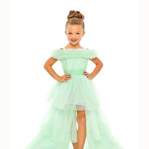 Green Girls Off the Shoulder High Low Tulle Dress