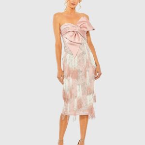 Pink Bow Front Ombre Fringe Detailed Dress - FINAL SALE