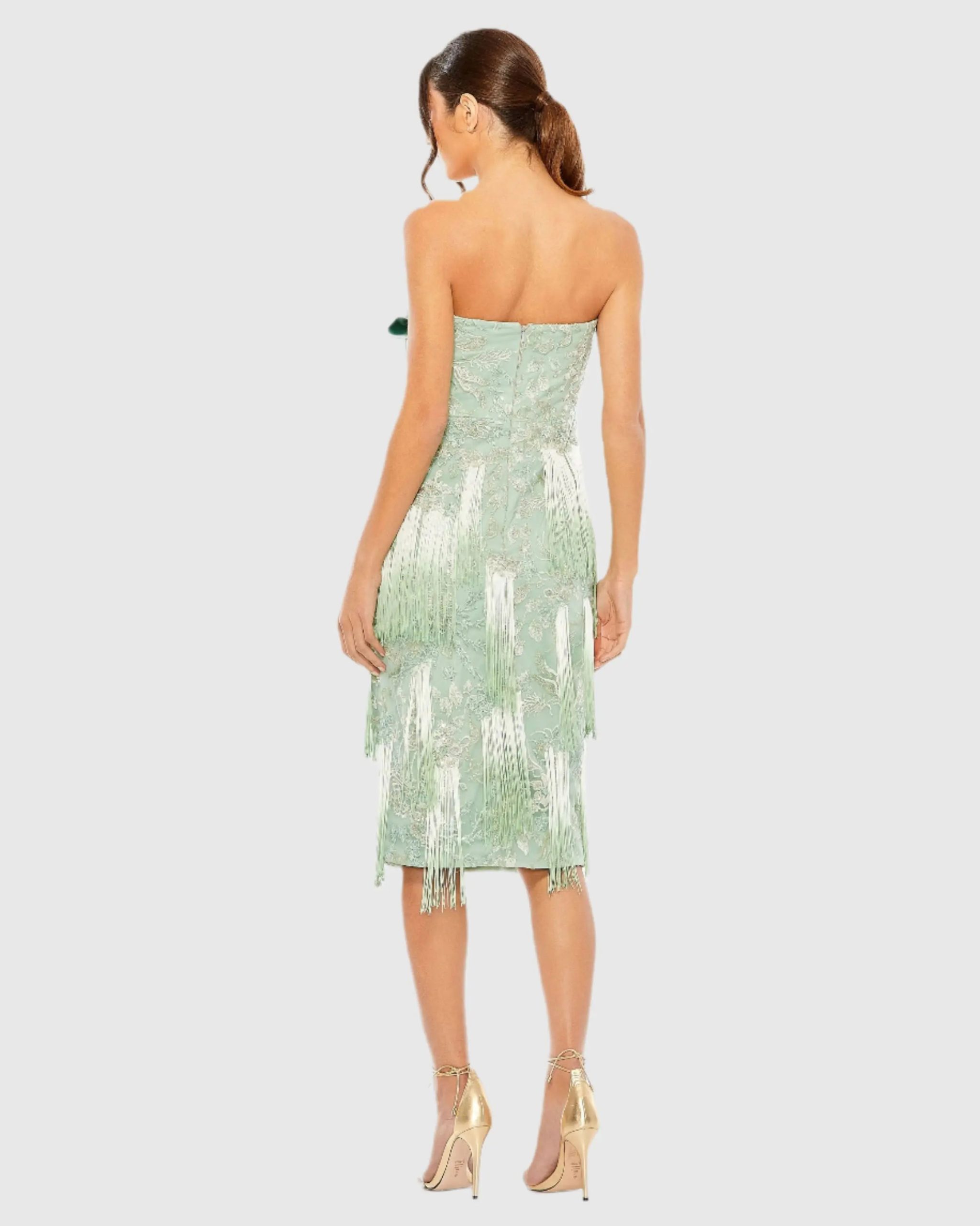 Green Bow Front Ombre Fringe Detailed Dress - Image 3