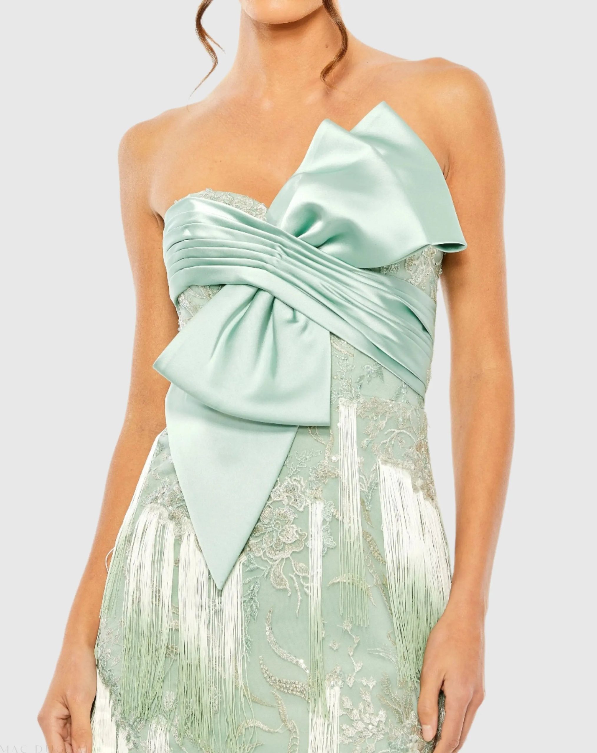 Green Bow Front Ombre Fringe Detailed Dress - Image 2