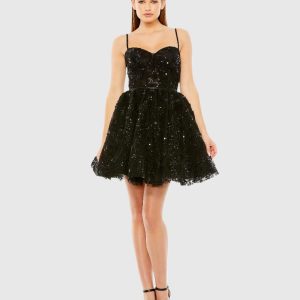 Black Beaded Strap Bustier Sequin Mini Dress - FINAL SALE
