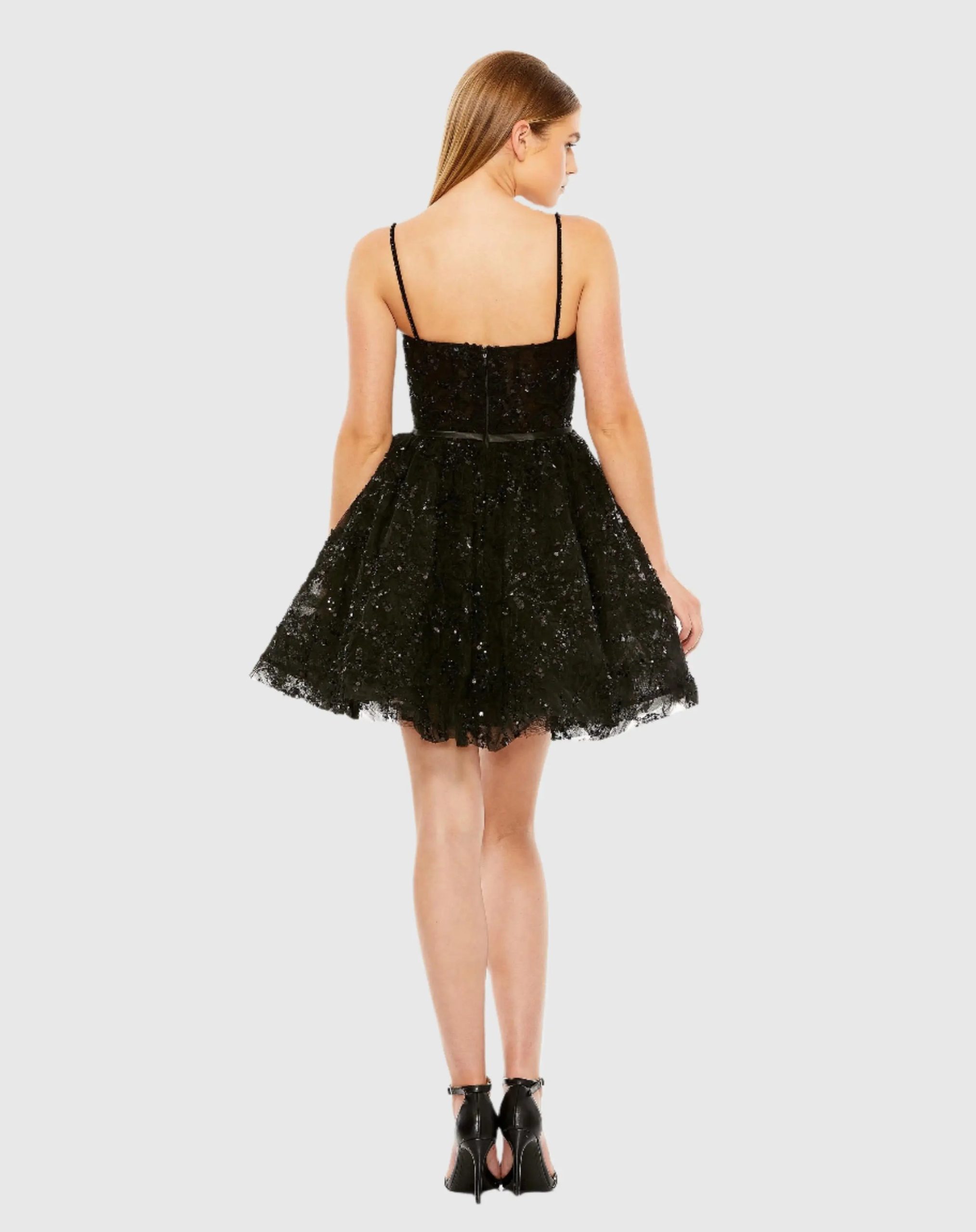 Black Beaded Strap Bustier Sequin Mini Dress - FINAL SALE - Image 3