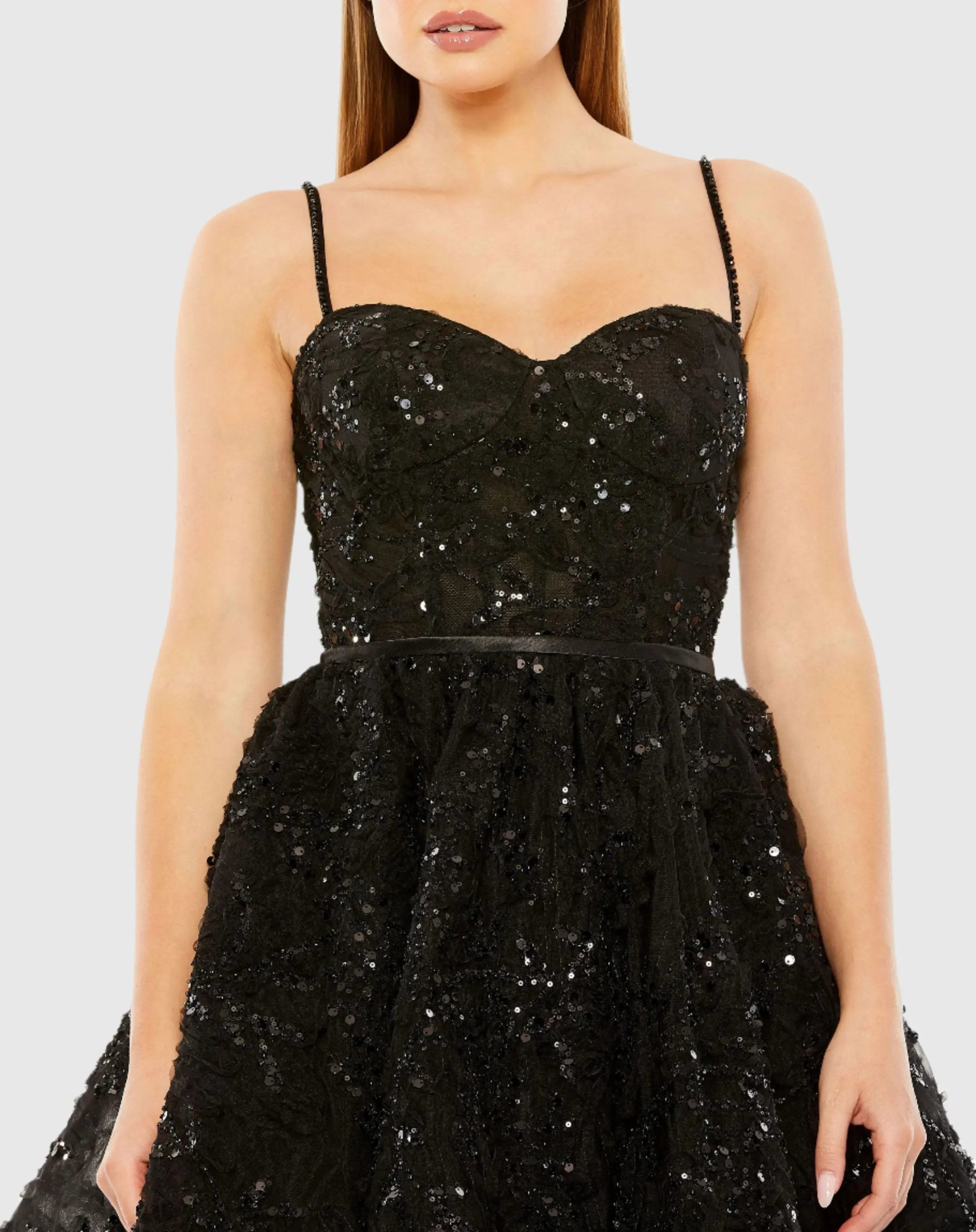 Black Beaded Strap Bustier Sequin Mini Dress - FINAL SALE - Image 2