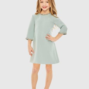 Girls Green Rhinestone Beaded A-Line Mini Dress