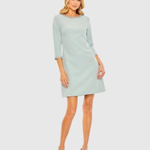 Green Embellished Crepe Cocktail Dress