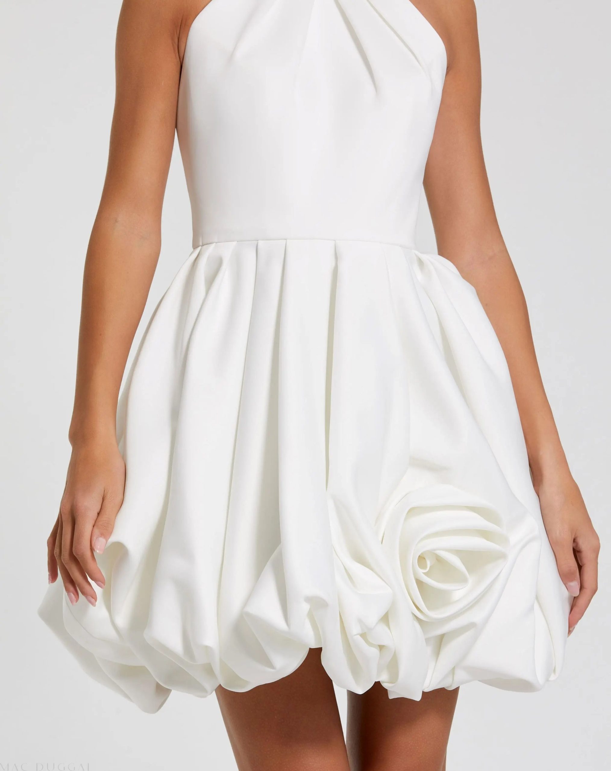 White Satin Bubble Hem Backless Mini Dress - Image 3