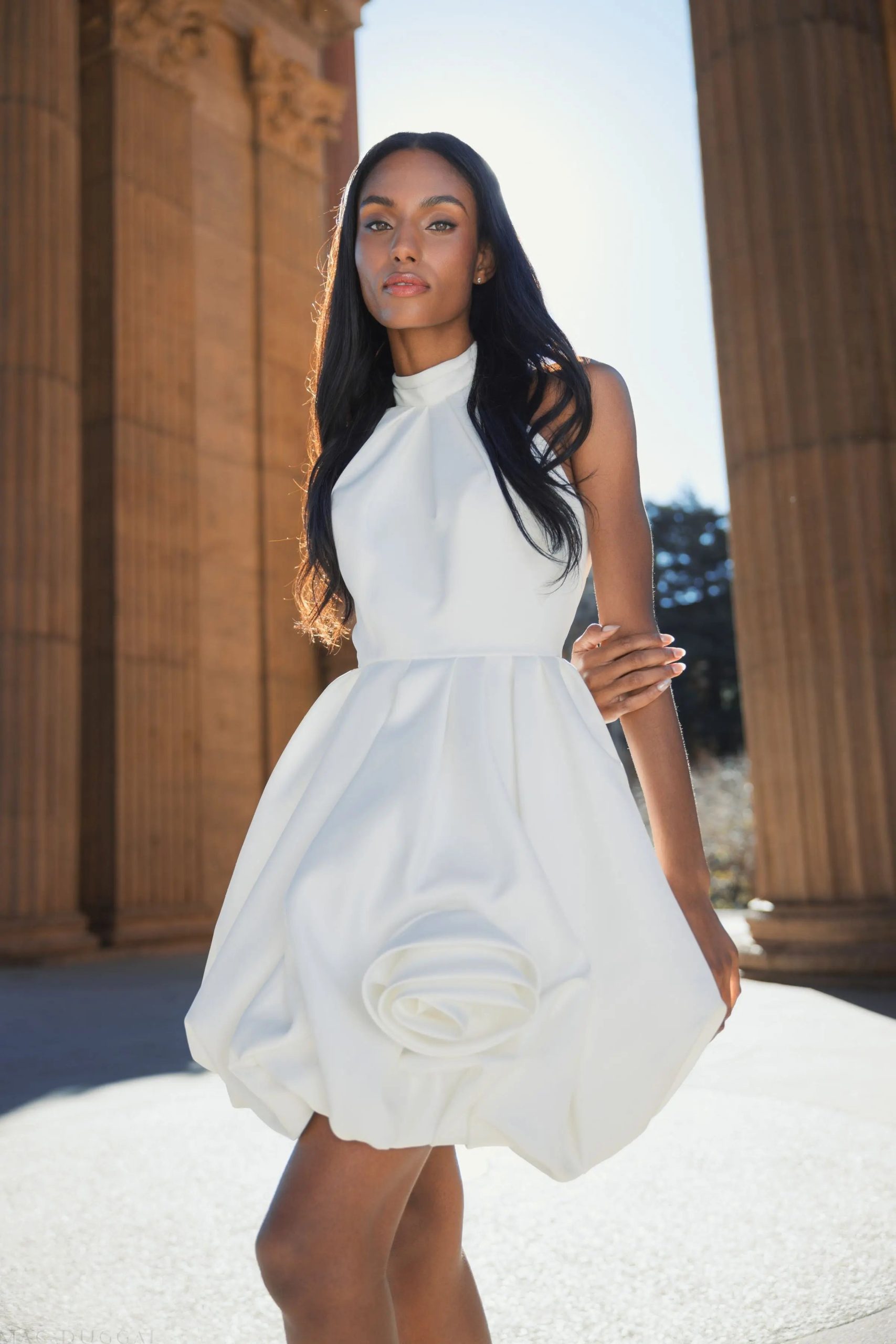 White Satin Bubble Hem Backless Mini Dress - Image 6