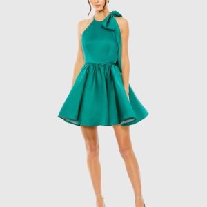 Green High Neck Bow Detail Mini Dress