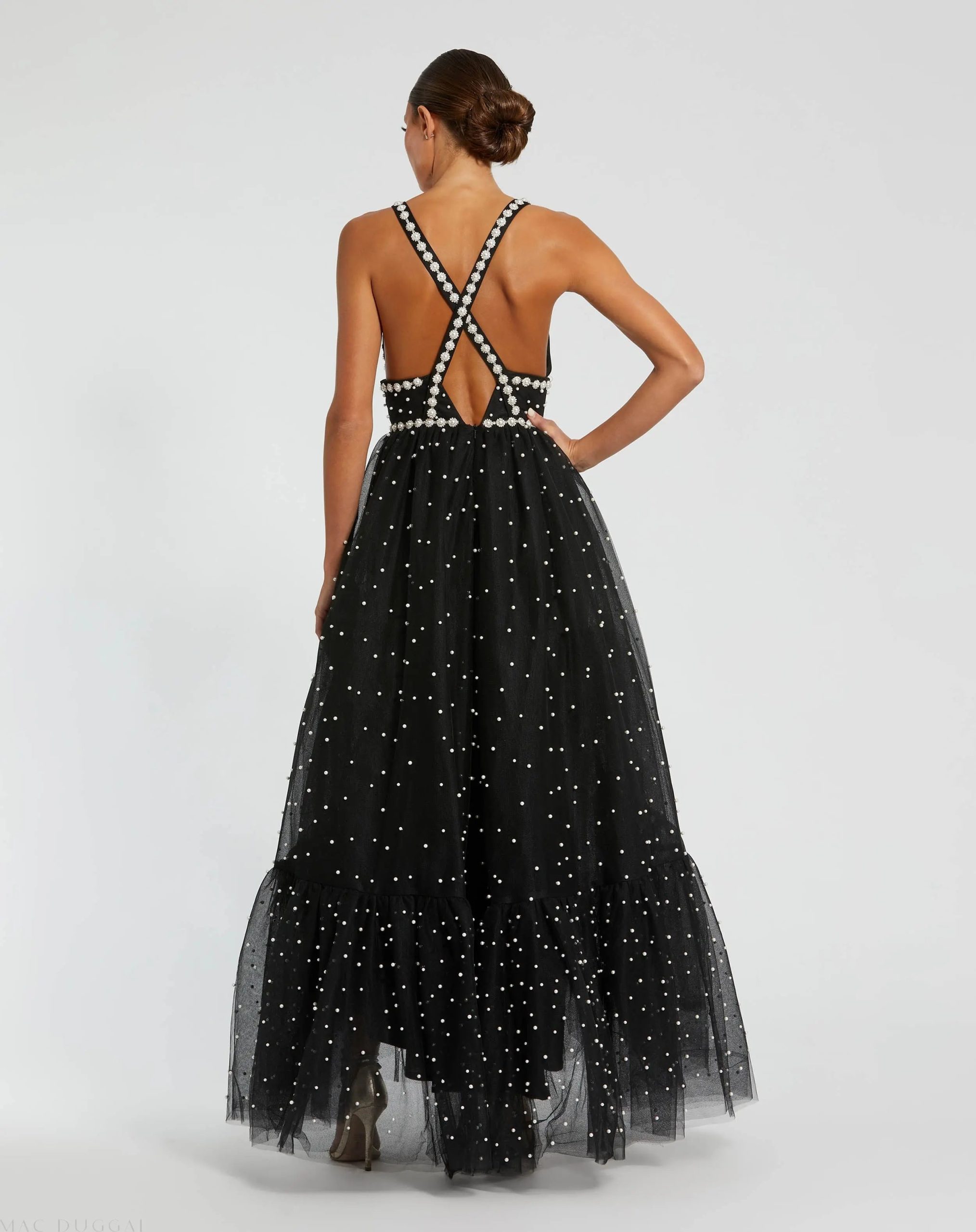 Black Pearl Beaded High Low Gown - Image 2
