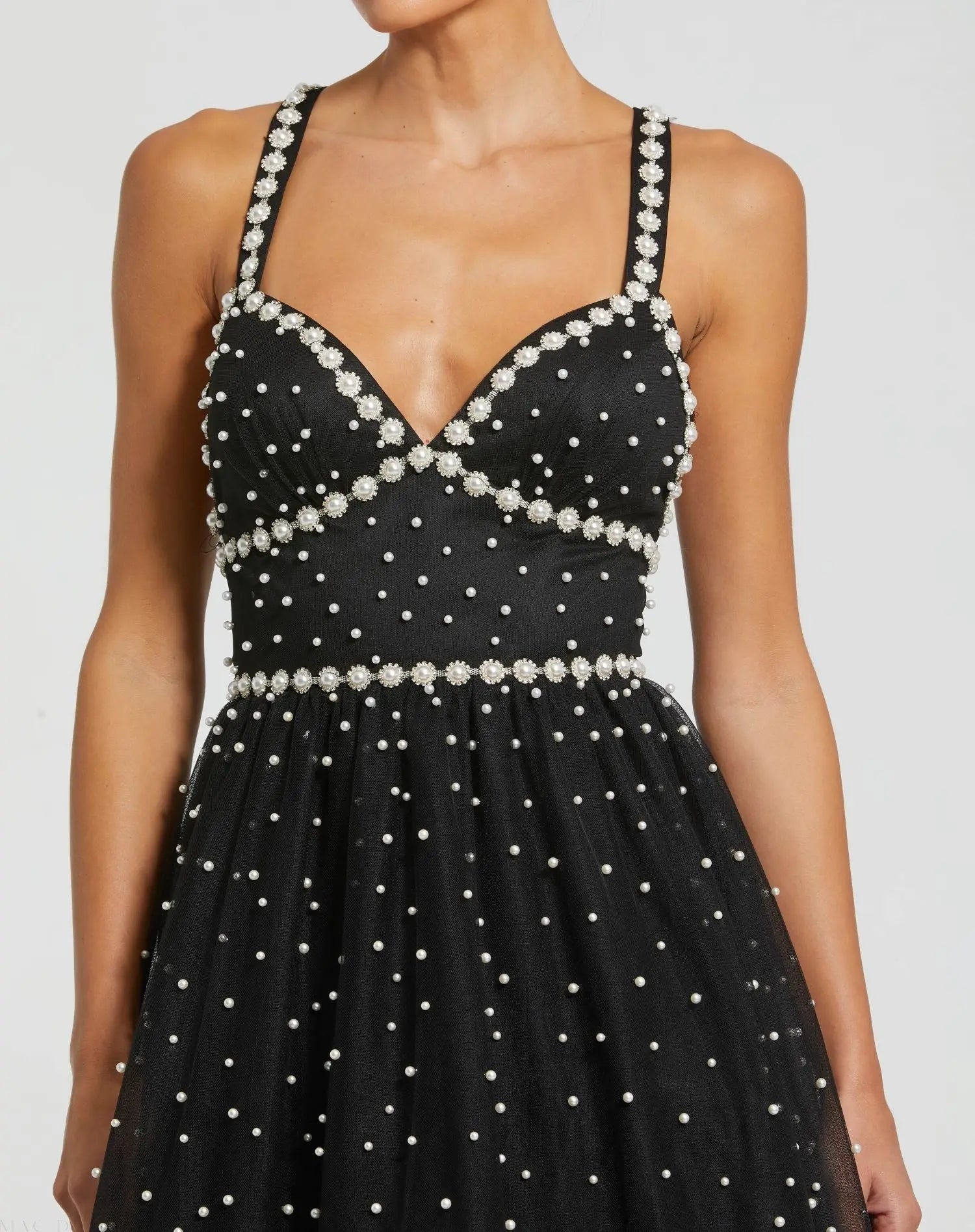 Black Pearl Beaded High Low Gown - Image 3