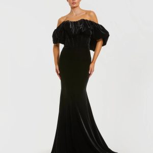 Black Off The Shoulder Velvet Bustier Mermaid Gown