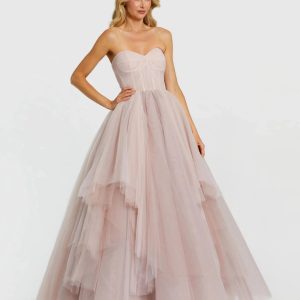 Strapless Bustier Twist Top Ruffle Ballgown