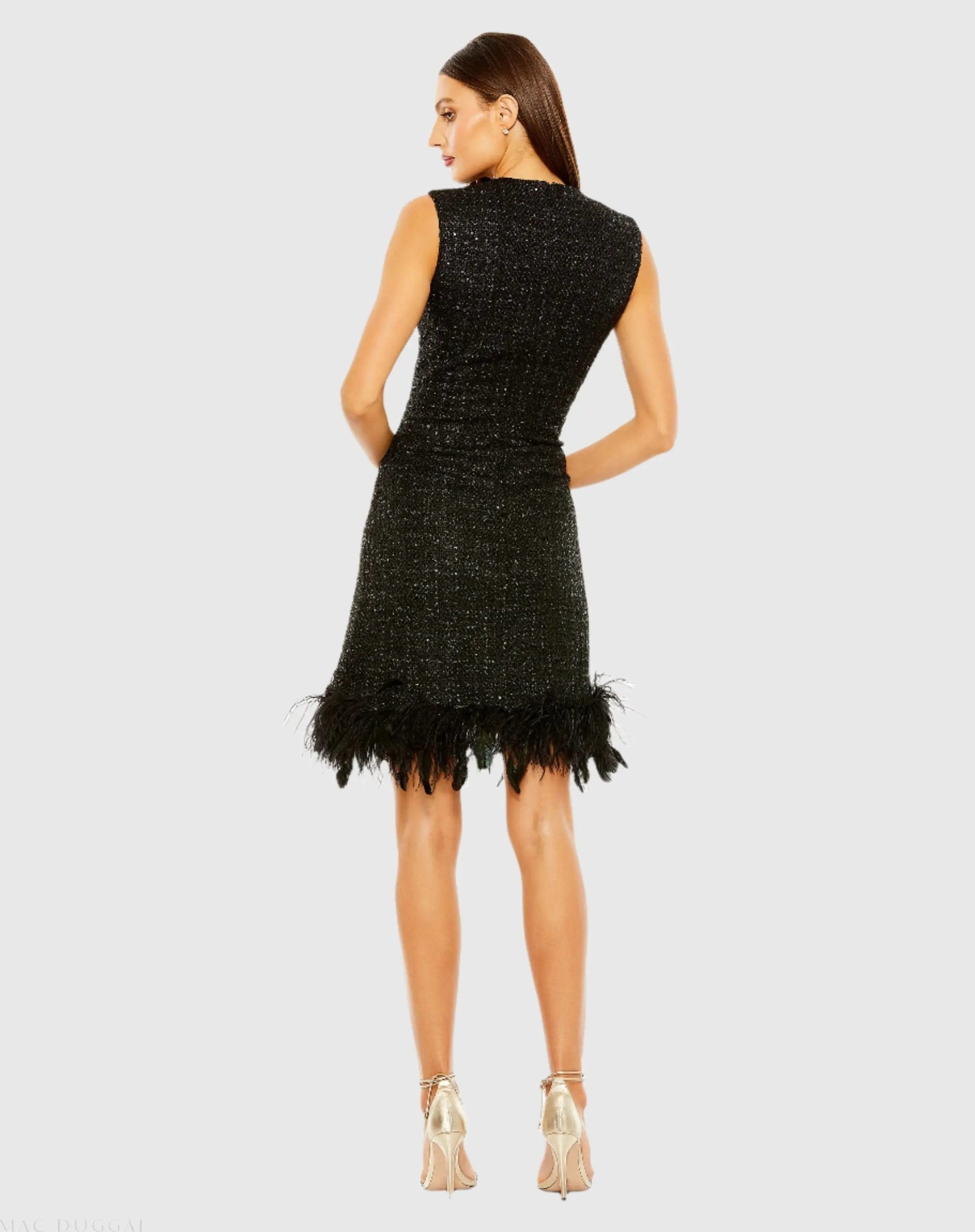 Black Shift Dress with Feather Trim - Image 3