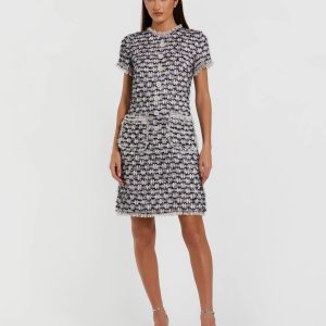 Black Multicolor Cap Sleeve Floral Button Detail Shift Dress