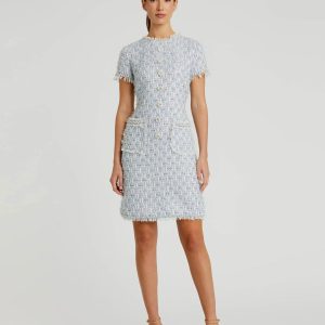 Blue Cap Sleeve Floral Button Detail Shift Dress