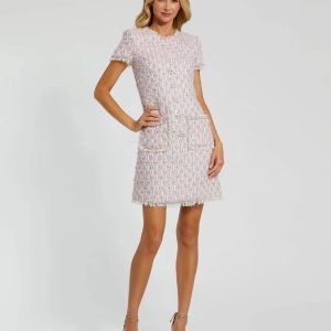 Pink Cap Sleeve Floral Button Detail Shift Dress