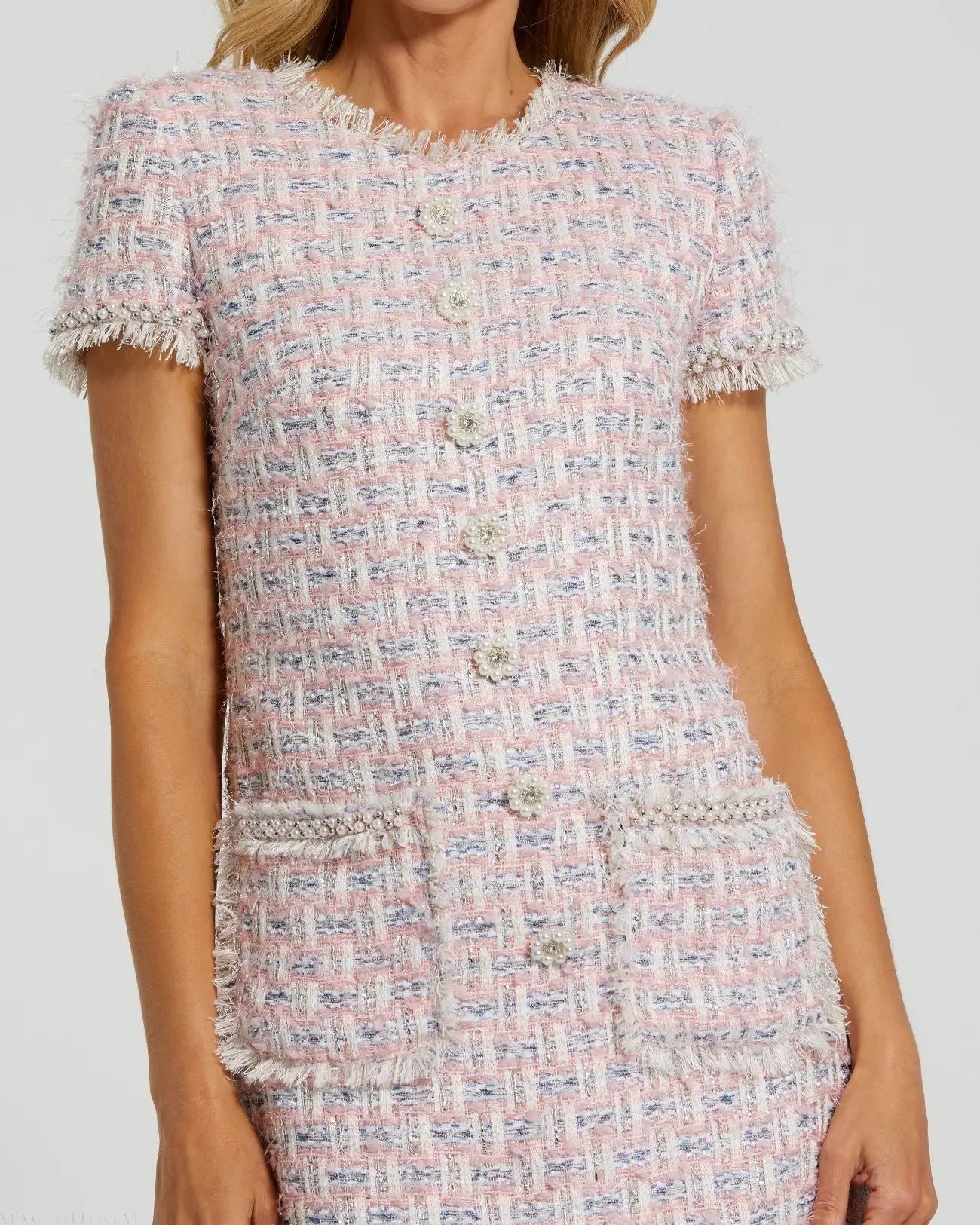 Pink Cap Sleeve Floral Button Detail Shift Dress - Image 2