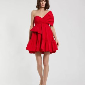 Red Faille Strapless Twist Bow Mini Dress - FINAL SALE