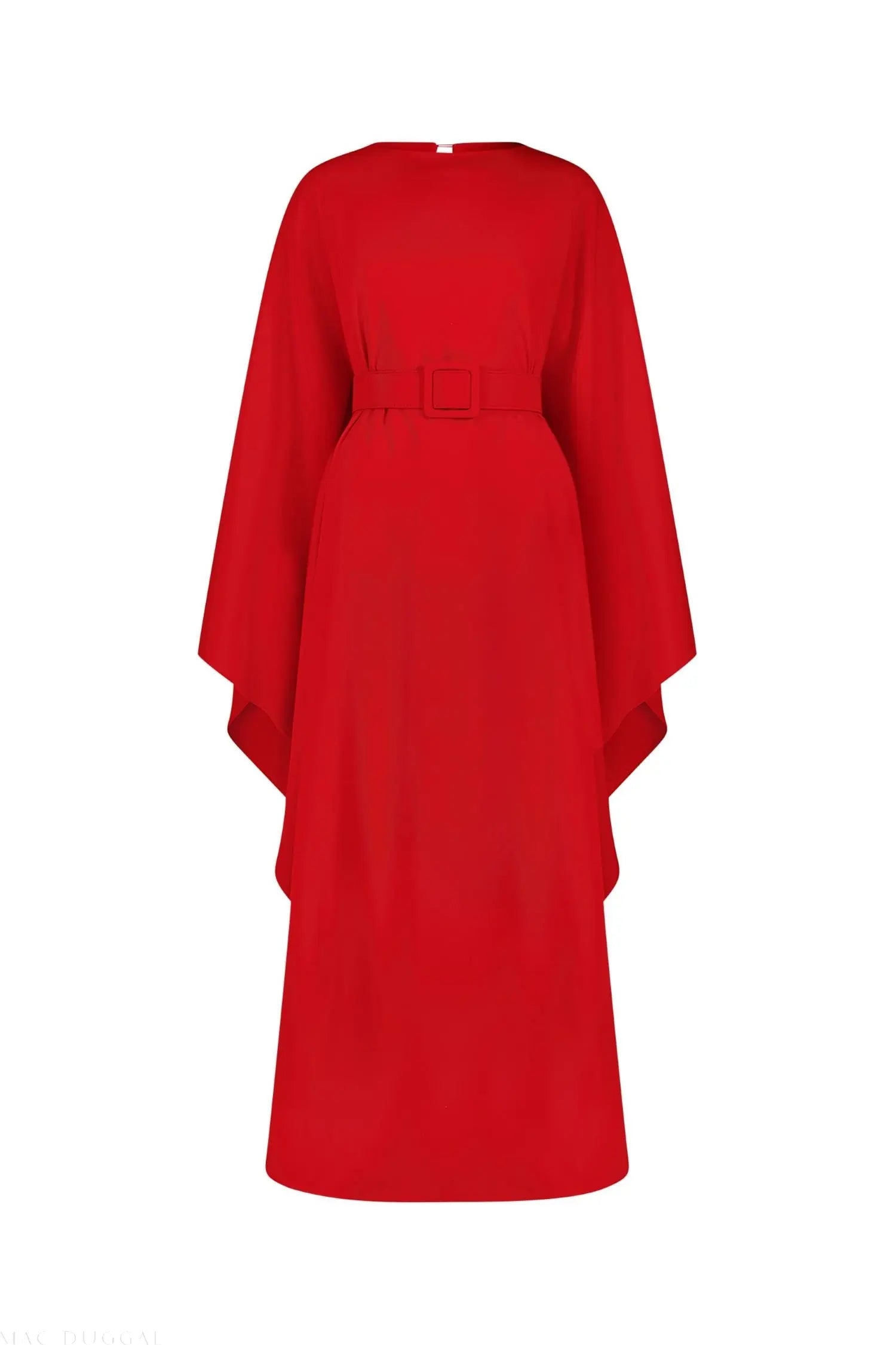 Red Crepe Boat Neck Kaftan Maxi Dress With Belt - Image 6