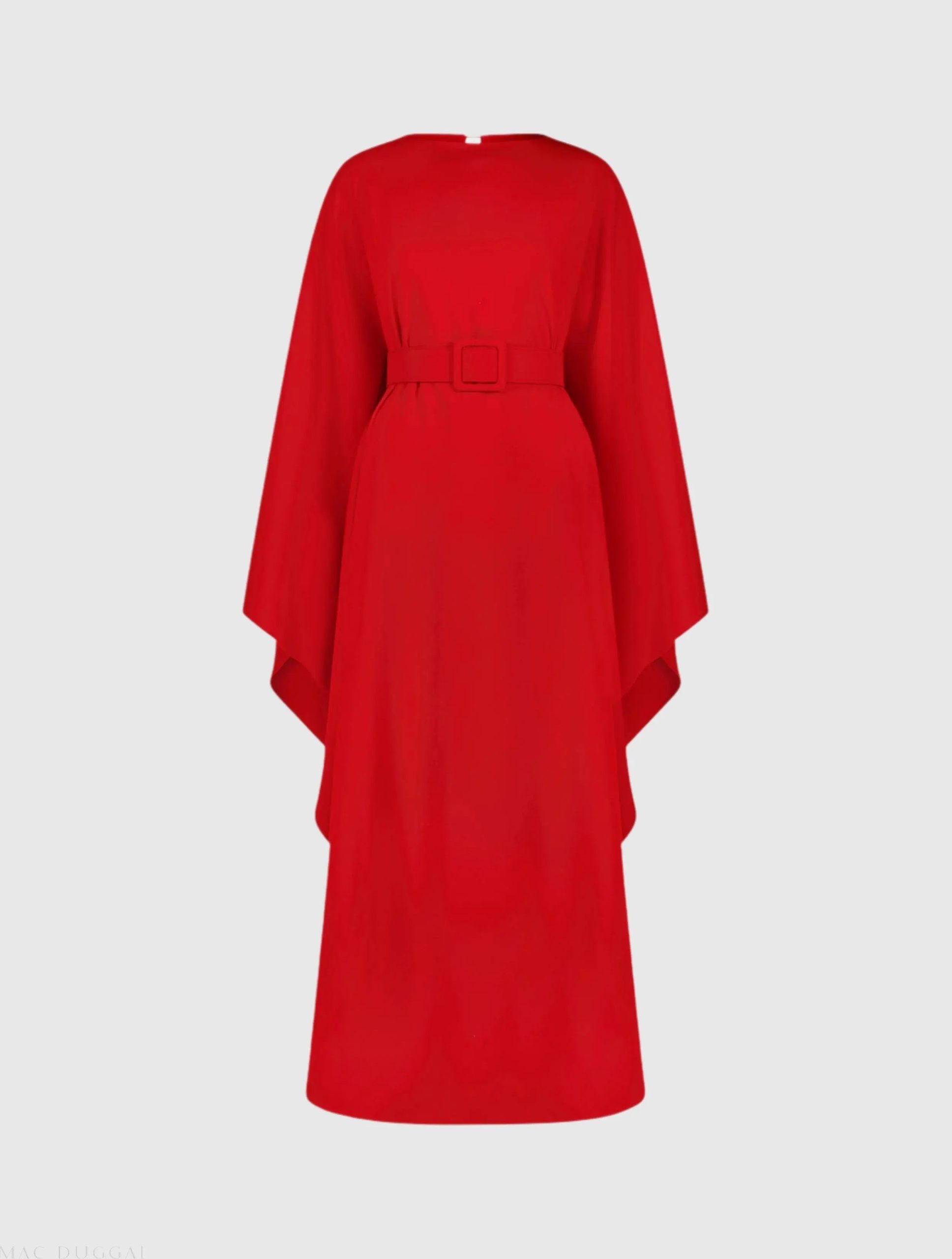 Red Crepe Boat Neck Kaftan Maxi Dress With Belt - Image 2