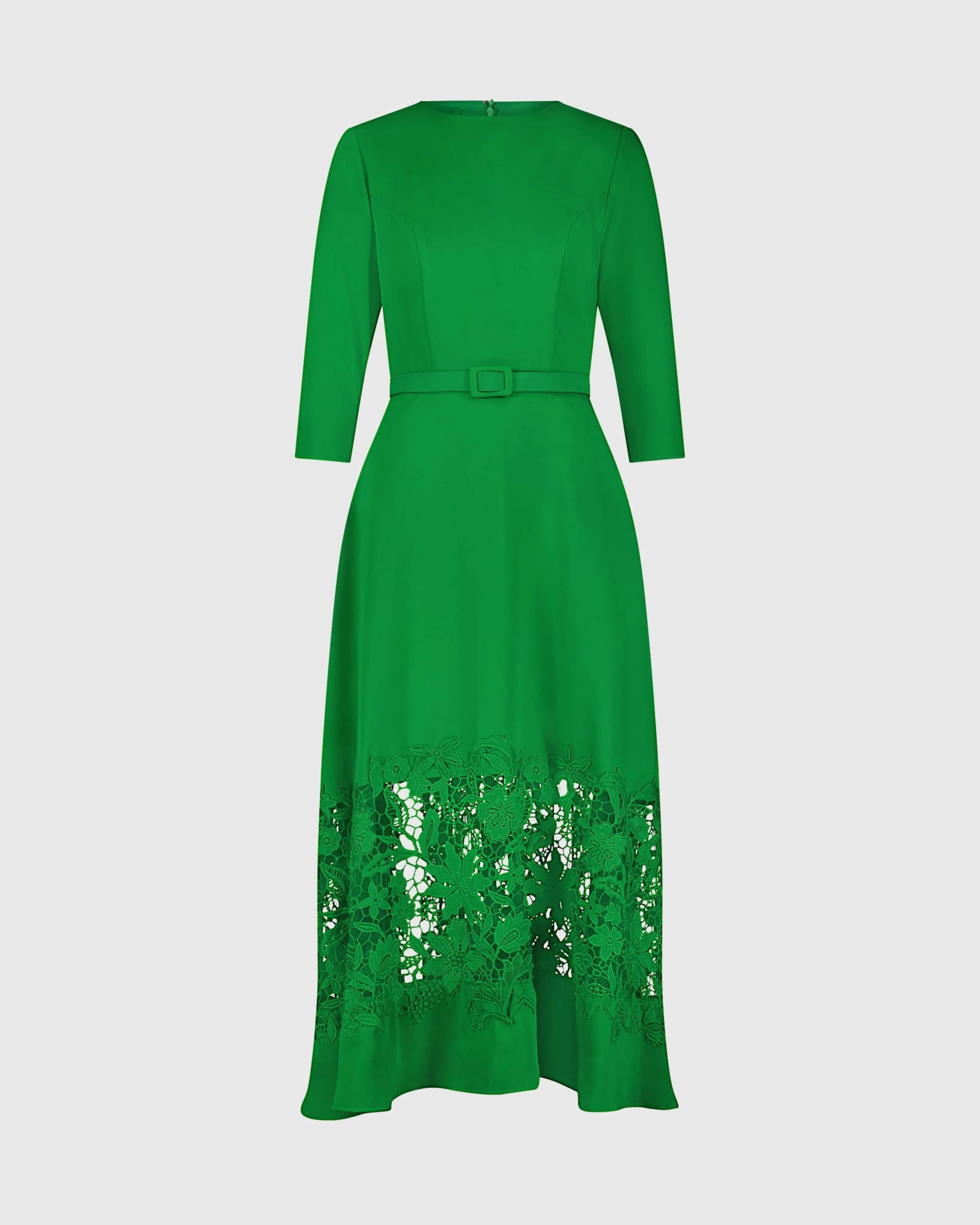 Green Crepe Boat Neck Midi Dress With Applique Cut Out - Image 2