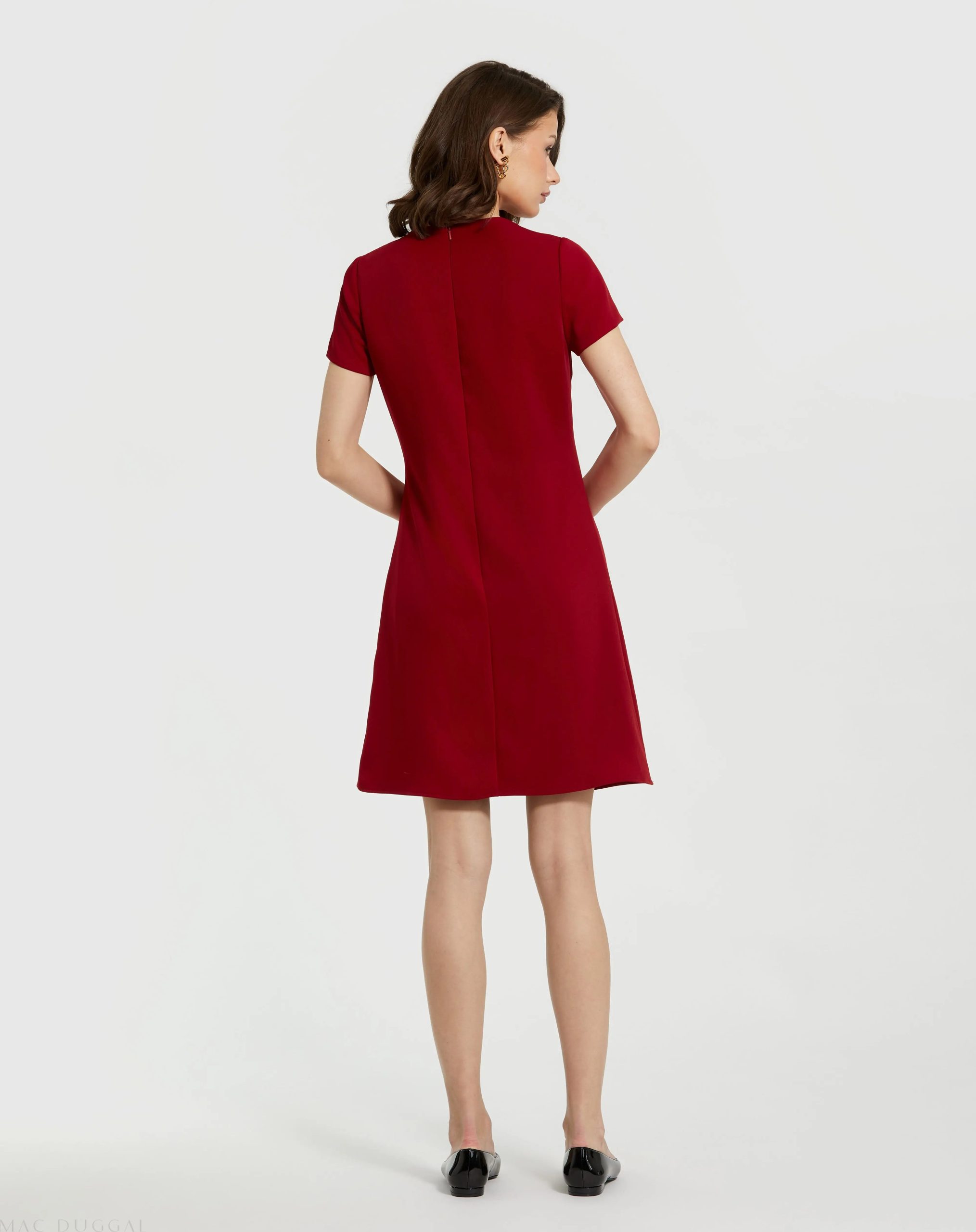 Red Crepe Cap Sleeve Mini Dress With 3D Flower Details - Image 3